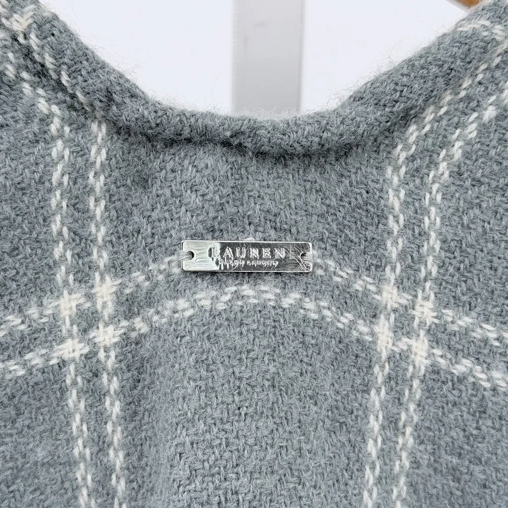 NEW Lauren Ralph Lauren Herringbone Windowpane Reversible Ruana Poncho Cape Wrap